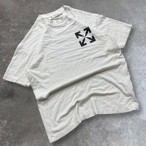 Off White Arrows Logo T Shirt Mens Size XL Beige Short Sleeve Cotton